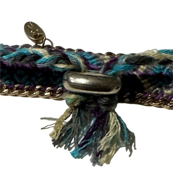 Western Boho Chic Woven Rhinestones Bracelet Blue Reversible Adjustable - Picture 8 of 11